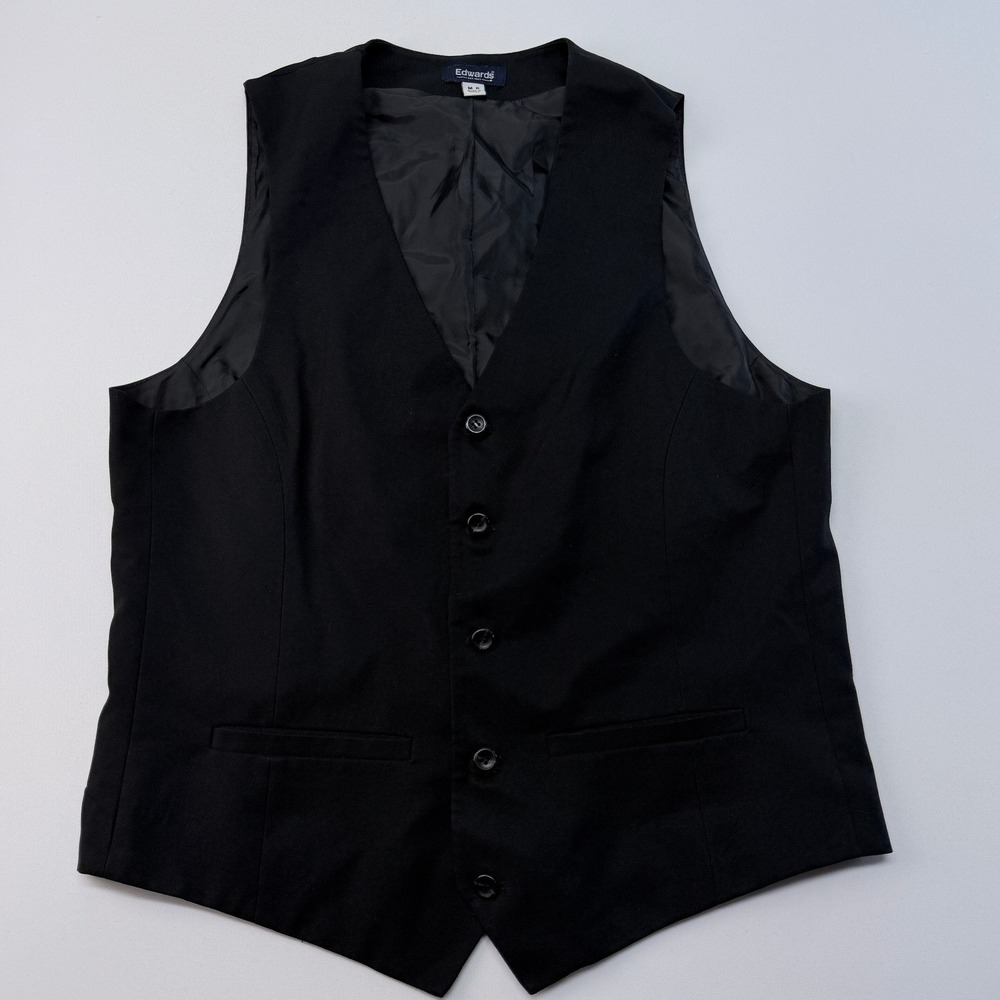 Edwards Mens Black Suit Vest Waistcoat V-Neck 5-Button Formal Medium Regular
